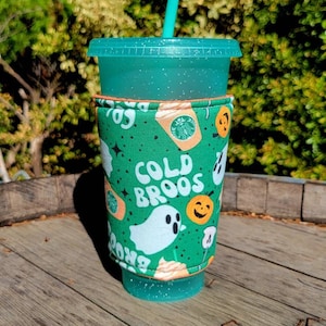 Cold Broos Ghosts Coffee Cozy, Insulated Sleeve, Reversible, Coffee Lover Gift