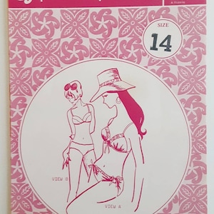 May include: A sewing pattern for a swimsuit with two different views. The pattern is for size 14 and is from Patterns Pacifica. The pattern number is 5007.