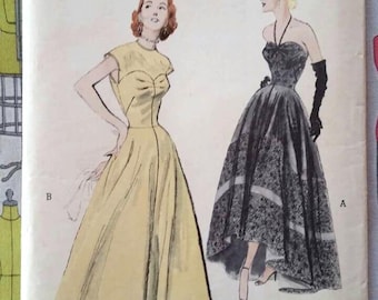 Rare Vintage 1950's Butterick 5532, Bare-Bodice Evening Gown, Grand Entrance Ball Gown, size 14, bust 32. 4 pieces CUT, 6 pieces UNCUT.