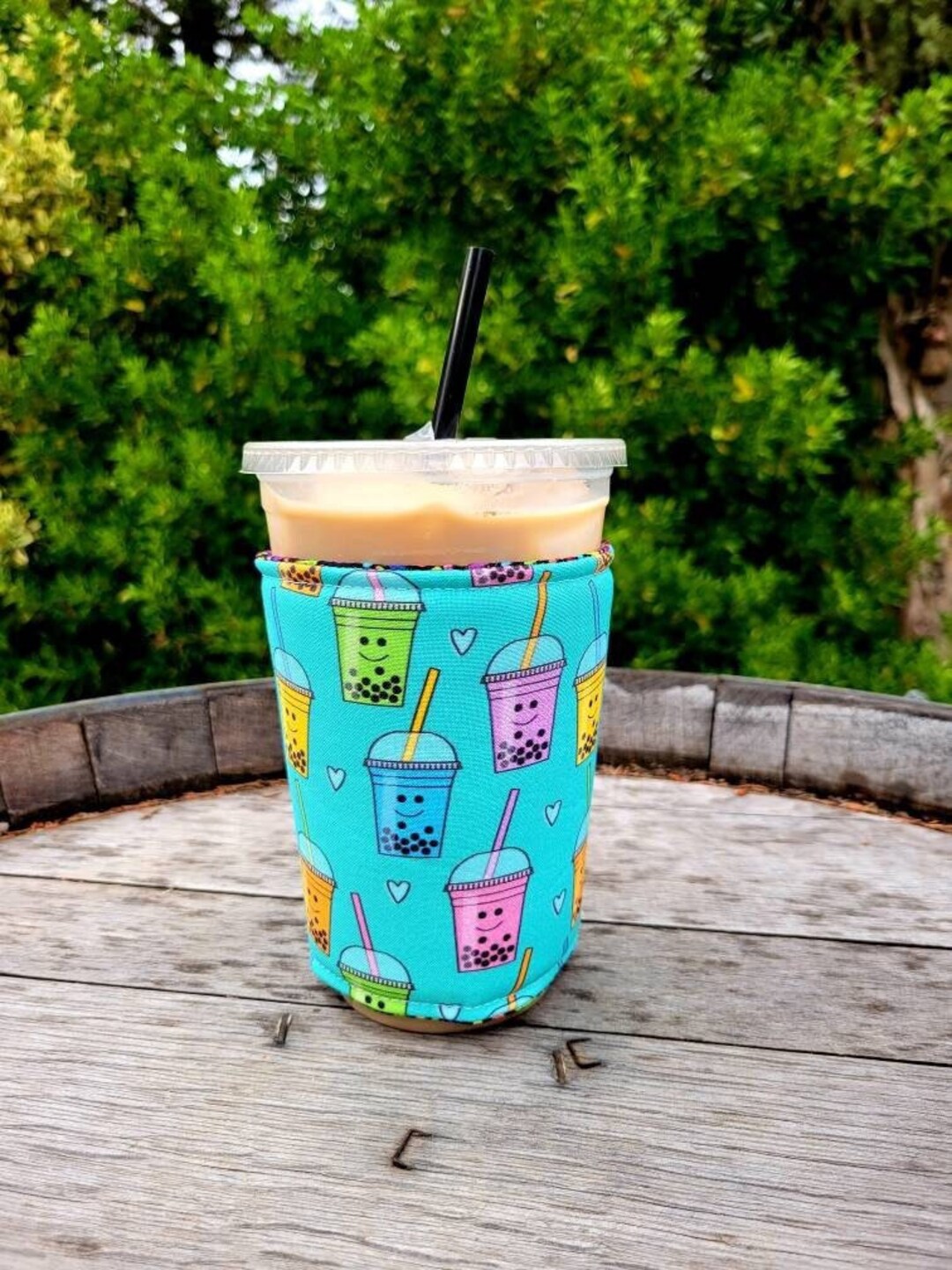 Boba Tea Iced Coffee Cozy, Bubble Tea, Insulated Sleeve, Reversible
