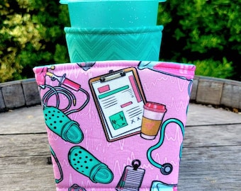 Nurse Appreciation Healthcare Workers Coffee Cozy Iced OR Hot, Insulated Cup Sleeve, Reversible, Coffee Lover Gift