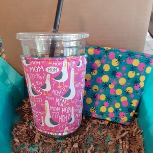 Mom Gull, Mom Mom Mom Iced Coffee Cozy, Insulated Sleeve, Reversible, Coffee Lover Gift. Mother's Day Gift. image 6