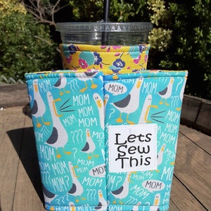 Mom Gull, Mom Mom Mom Iced Coffee Cozy, Insulated Sleeve, Reversible, Coffee Lover Gift. Mother's Day Gift. image 5