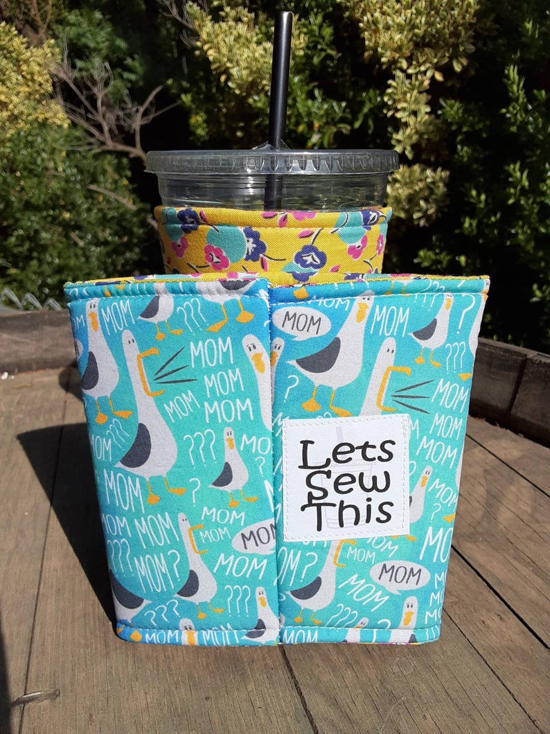 Mom Gull, Mom Mom Mom Iced Coffee Cozy, Insulated Sleeve, Reversible, Coffee Lover Gift. Mother's Day Gift. image 5