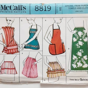 Bath Towel and Dish Clothes Kitschy Aprons Pattern, Quick and Easy McCalls 8819, 7 Different Vintage 60s Aprons Pattern