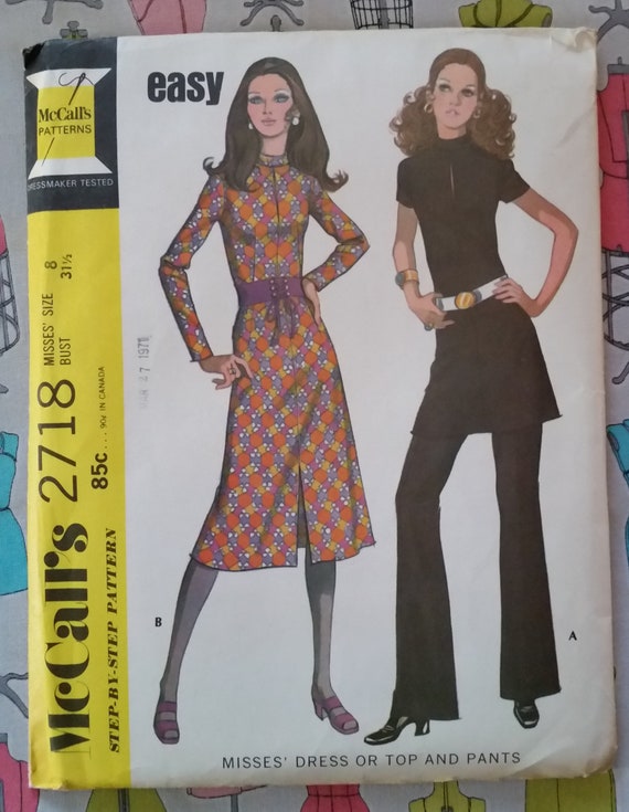 Vintage 70's UNCUT Mccall's Easy 2718, Size 8, Bust 31 1/2, Tunic Top,  Tunic Dress, Bell Bottom Pants, Flared Pants, Mary Tyler Moore Style. - Etsy