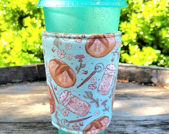 Sourdough Bread Inspired Coffee Sleeve, Iced or Hot, Insulated Sleeve, Reversible, Sourdough Maker Gift