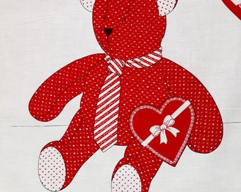 Teddy Love, Valentine Bear Panel, VIP Cranston, Cut and Sew Panel, Valentine Gift. Red and White with tiny hearts.