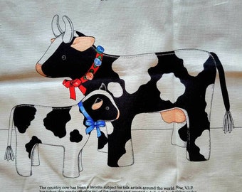 Till The Cows Come Home, Vintage Fabric Panel, Stuffed Animal, Cow Lover