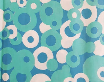 Mod Retro Vintage Fabric, Teal Blue White Bubble Dot Pattern by J. Manes Co. Inc