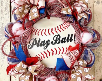 Play Ball, Baseball Wreath, Softball Wreath, Sports Wreath, Baseball Decor, Baseball Wall Hanging, Baseball Doorhanger, Sports Decor