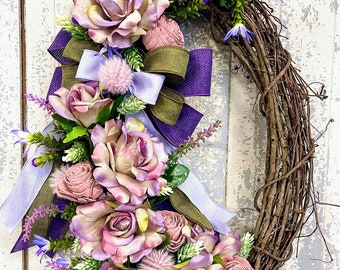 Purple Passion Rose, Rose Wreath, Wreath with Roses, Purple Floral Wreath, Spring & Summer Wreath, Floral Grapevine Wreath, Oval Wreath