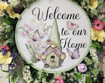 Gnome Welcome Garden, Spring Gnome Wreath, Floral Spring Wreath, Large Spring Wreath, Spring Grapevine Wreath, Gnome Wreath, Gnome Decor