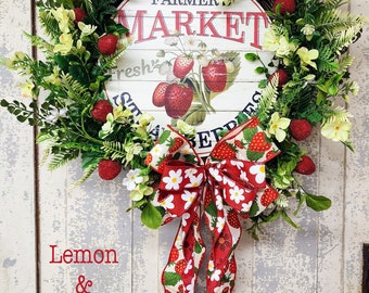 Strawberry Farmer's Market, Strawberry Wreath, Summer Wreath, Summer Grapevine Wreath, Summer Front Door Wreath, Strawberry Home Decor