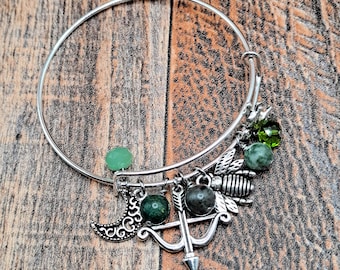 Greek Artemis Goddess of the Wild Bangle Bracelet, Pagan, Wiccan, Hellismos, Witchcraft