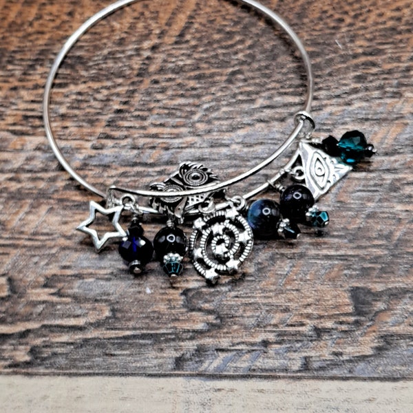 Greek Goddess of Night Nyx Bangle Bracelet, Pagan, Wiccan, Hellenismos, Witchcraft