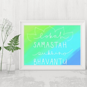 Yoga Art Poster, Watercolor Style Printable Art, Green and Blue Wall Hanging, Yoga Studio or Meditation Room Decor