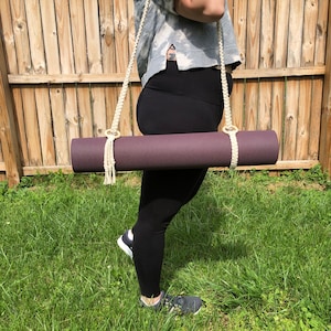 Organic cotton yoga mat strap, macrame yoga strap, yoga mat carrier, traveling yogi, stocking stuffer, gift for yoga teacher