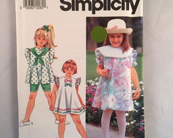 Simplicity Pattern Girl's Dress or Top with Bicycle Shorts 7726 Uncut Size BB 5-6x 1992 Vintage