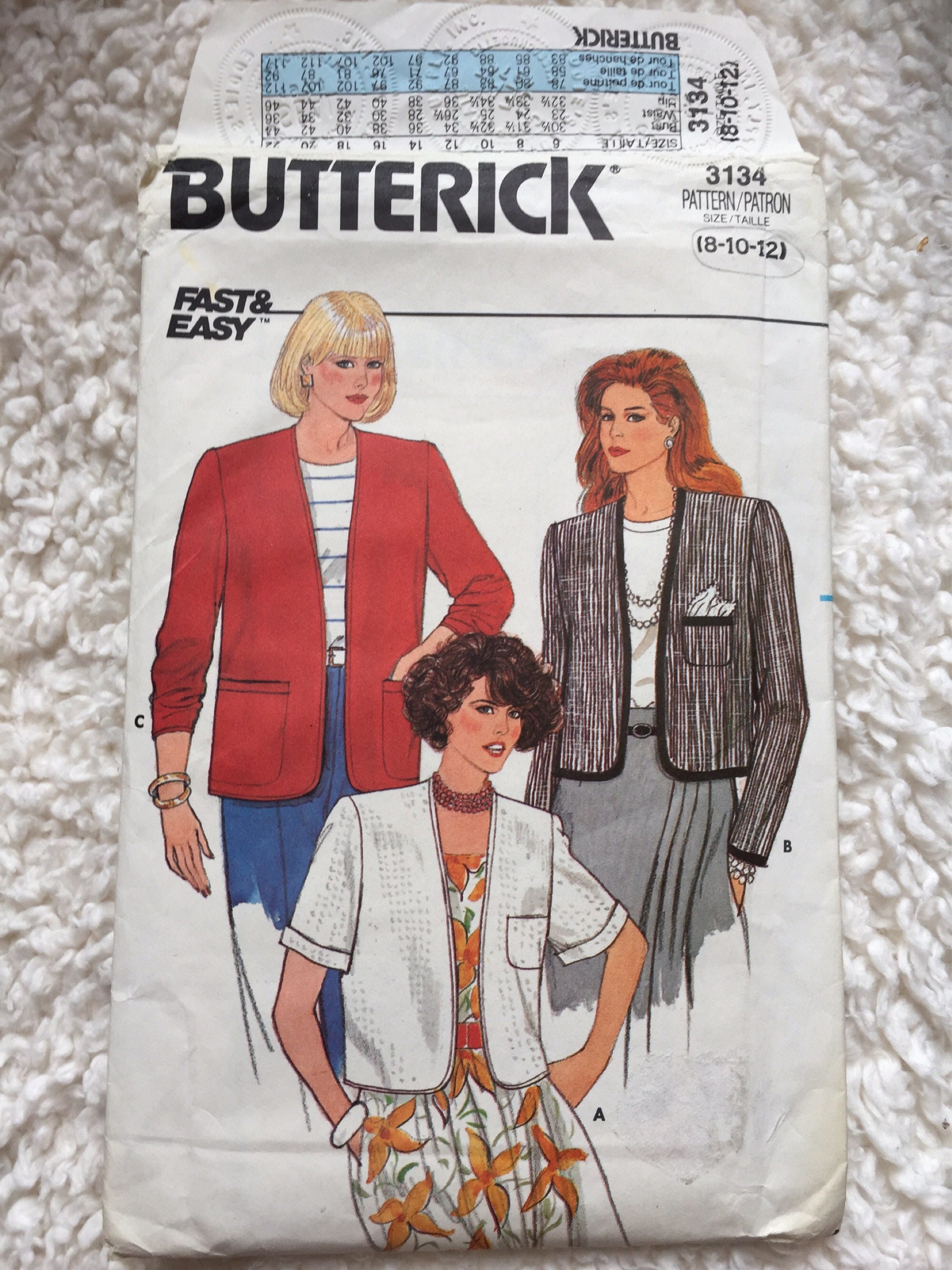 Butterick Misses Jacket 2 Lengths Pattern 3134 Vintage 1985 Uncut Size ...