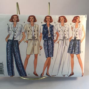 Vintage 1994 Butterick 3373 Misses Unlined Jacket, Vest, Skirt, Shorts and Pants Pattern Size 6-8-10 Partially Cut