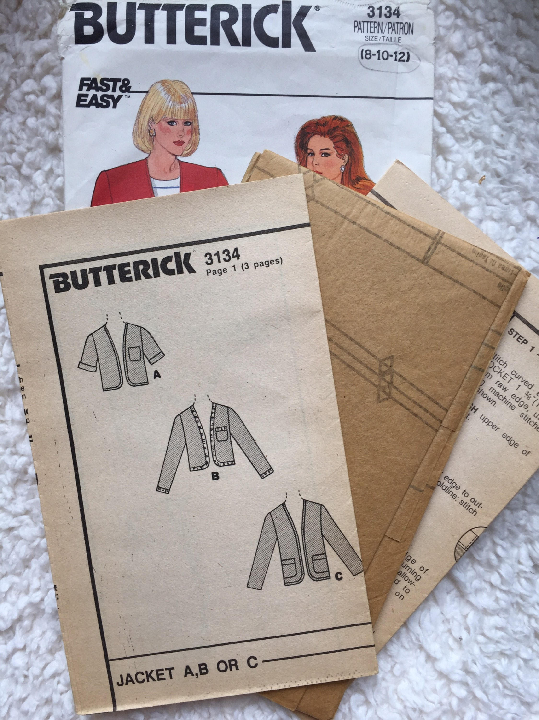 Butterick Misses Jacket 2 Lengths Pattern 3134 Vintage 1985 Uncut Size ...