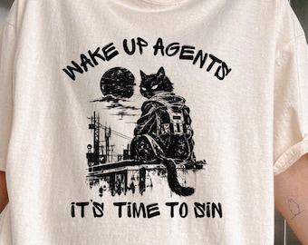 Funny AI Agent Cat Tech Humor T-Shirt, Software Engineer Gift, Distressed Graphic Tee