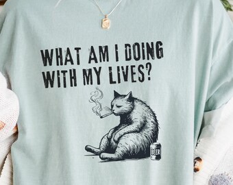 Existential Cat T-shirt, Vintage Unisex Graphic Tee for Cat Lovers and Overthinkers