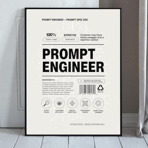 Prompt Engineer Parody Label Poster | Matte AI Humor Wall Art for Developers & LLM Nerds