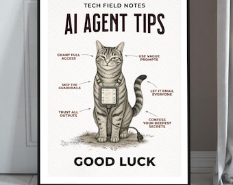 AI Agent Cat Poster, Tech Field Guide Print, Programmer Gift (Print Only)