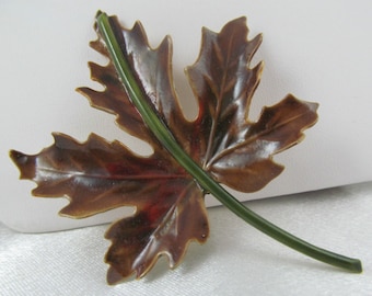 Vintage Enamel Maple Leaf Brooch: Signed Original by Robert, Fall Colors