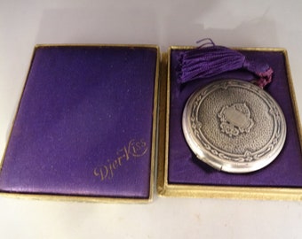 Vintage 1920's Djer Kiss Powder Compact Original Puff Presentation Box Purple