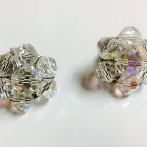 Vintage Signed Capri AB Aurora Borealis Crystals Clip On Earrings Silver Tone