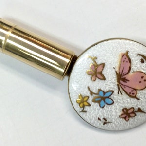 Vintage Guilloche opvouwbare lippenstiftbuis bevestigde spiegel