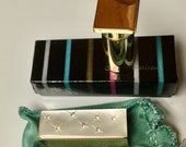 Vintage Mother of Pearl Lipstick Tube Elgin Original Bag Original Box Stars with Rhinestones