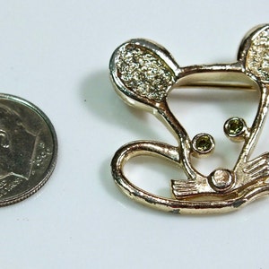 Vintage Sarah Coventry Gold Tone "Minnie"Mouse Face Rhinestone Eyes Brooch Pin