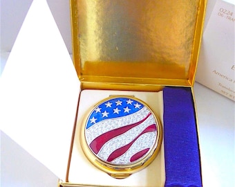 Estee Lauder Powder Compact: America the 1994, Rhinestone Enamel, New in Box