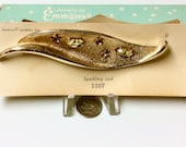 Vintage Signed Emmons Brooch Pin in Original Box Sparkling Leaf 1107 Harpers Bazaar