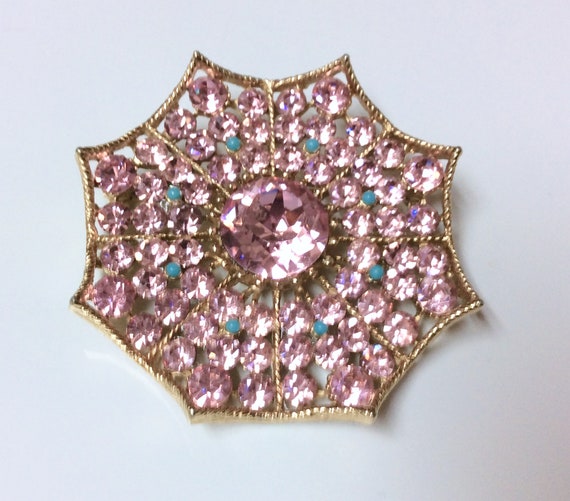 Spectacular Large BSK Brooch Pink Rhinestones Oct… - image 1