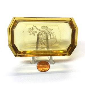 Heinrich Hoffmann Amber Large Trinket Tray Bronze Butterfly Czechoslovakia