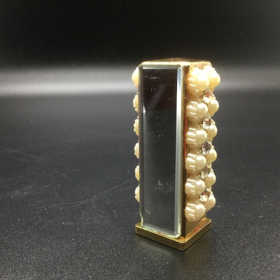 Vintage Mini Pearl and Gold Perfume Bottle and Lipstick Case