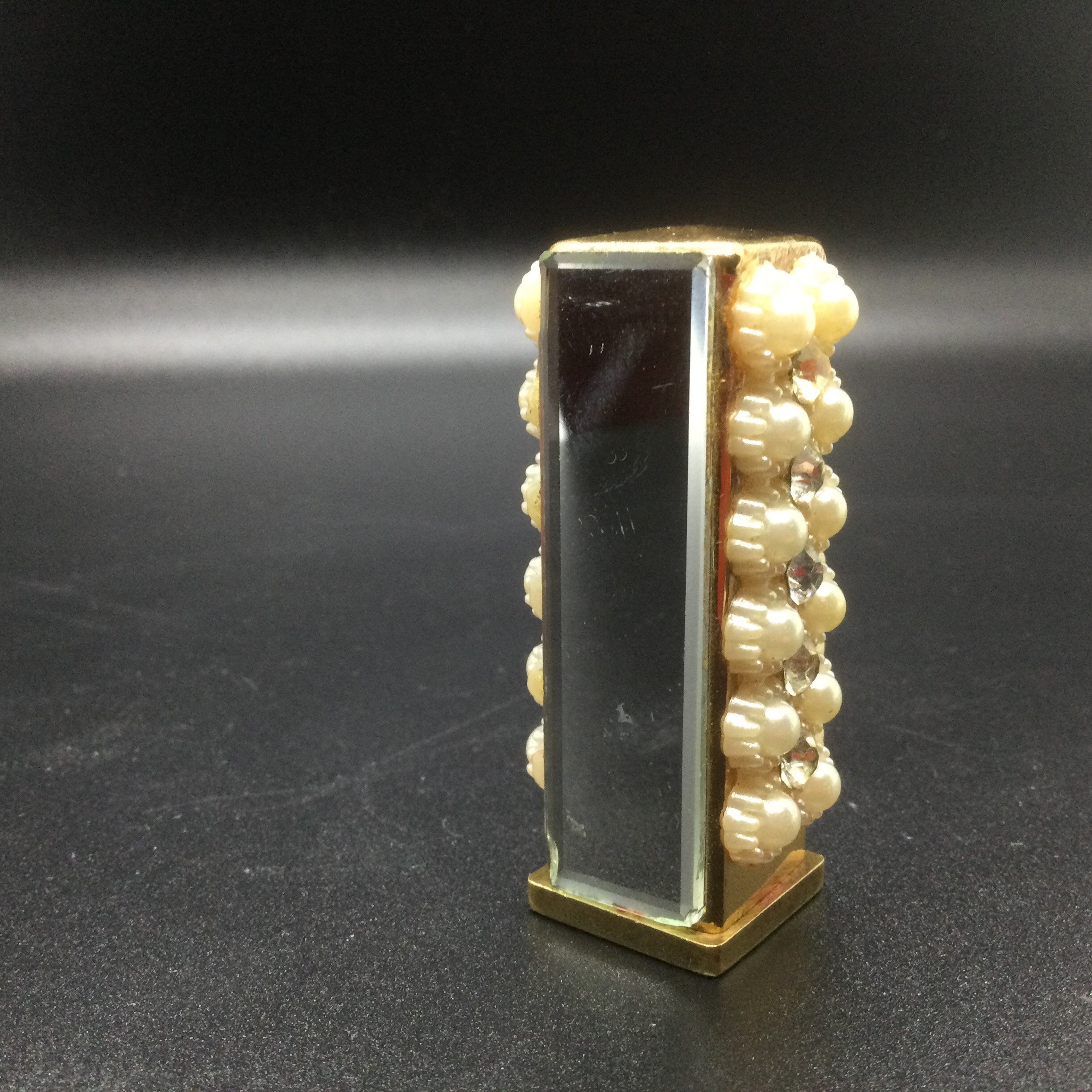 Vintage Pearl and Rhinestone Lipstick Tube Beveled Mirror
