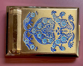 Beautiful Vintage Richard Hudnut Combination Powder Compact Lipstick Blue Enamel