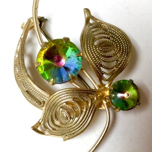 Vintage Watermelon Margarita Rivoli Rhinestone Brooch Pin