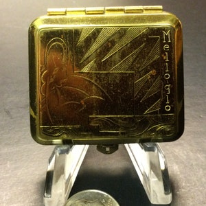 Tiny Vintage Melloglo Powder Compact Original Puff Patent 1533329 Art Deco