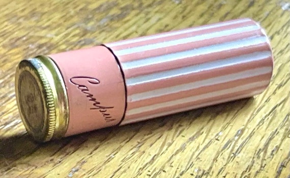 Vintage Campus Lipstick Tube Pink and White Enamel - image 1