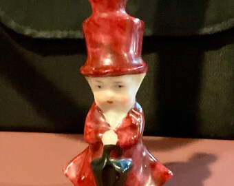 Bouteille de parfum avec couronne en porcelaine, homme figuratif, chapeau haut de forme, parapluie, vintage allemand