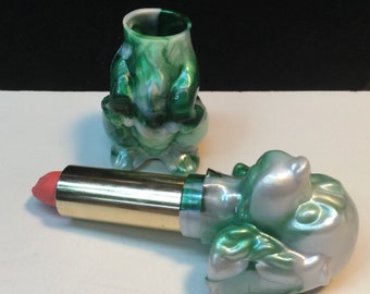 Vintage Lipstick Tube Puppy Dog Rich On Lamis King Green Marble