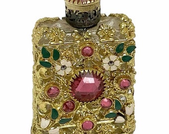 Vintage Made in Czechoslovakia Miniature Perfume Bottle Jewels Enamel
