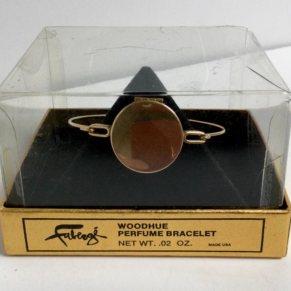 Faberge Woodhue Solid Perfume Bangle Bracelet Unused in Box Book Piece